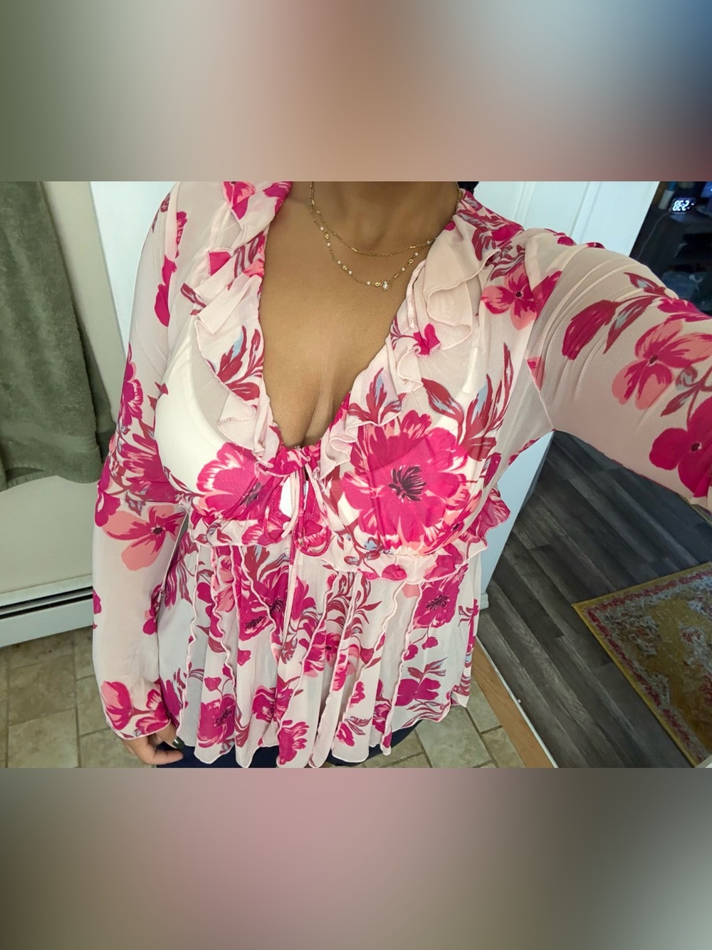 Free People Floral Ruffle Tie-Front Women’s Blouse - Pink